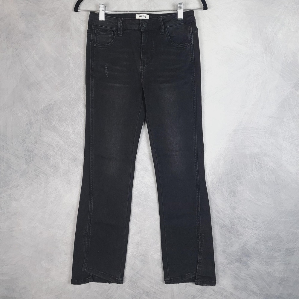 Acne Studios Bla Konst Jeans Womens 26x25 Black Mid Rise Slim Straight Slit Hem